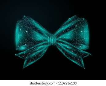 An abstract image bow-knot in the form of a starry sky or space, consisting of lines, dots and figures in the form of stars, on a dark background