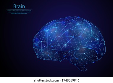 Abstract image Brain in the form of a starry sky or space, consisting of points, lines, and shapes in the form of planets, stars and the universe. 3D Low poly vector. The brain artificial intelligence