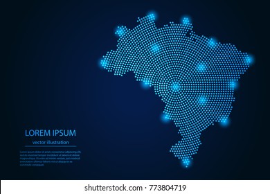 Abstract image Brazil map from point blue and glowing stars on a dark background. vector illustration.