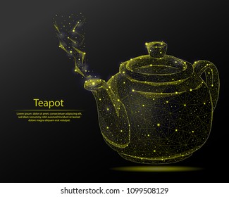 Abstract image brewing teapot in the form of lines and dots, consisting of triangles and geometric shapes. Low poly vector background.