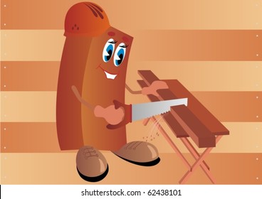 Abstract image of a builder who saw sawing boards.