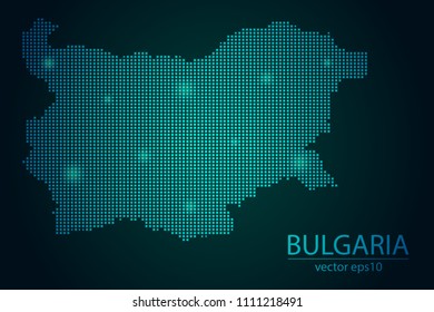 Abstract Image Bulgaria Map From Pixel Emerald Green and Glowing Stars on a Dark Background. Vector illustration Eps 10.