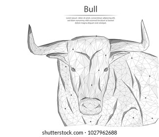 Abstract image bull in the form of lines and dots, consisting of triangles and geometric shapes. Low poly vector background.