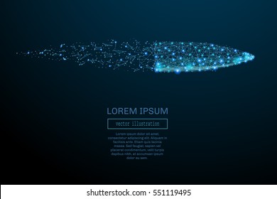 Abstract image of a bullet in the form of a starry sky or space, consisting of points, lines, and shapes in the form of planets, stars and the universe. Bullet vector wireframe concept.