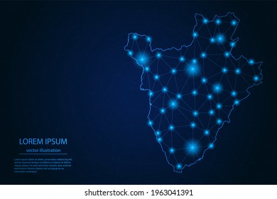 Abstract image Burundi map - With Blue Glow Dots And Lines On Dark Gradient Background, 3D Mesh Polygon Network Connection, Vector Illustration Eps 10.