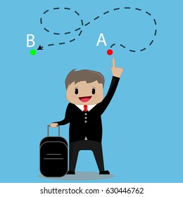 Abstract image of a businessman who is traveling from point a to point b