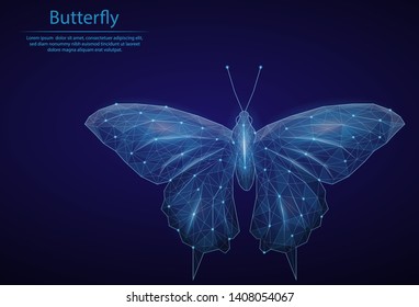 Abstract image Butterfly in the form of a starry sky or space, consisting of points, lines, and shapes in the form of planets, stars and the universe. Low poly vector background.