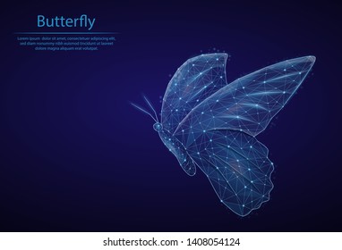 Abstract image Butterfly in the form of a starry sky or space, consisting of points, lines, and shapes in the form of planets, stars and the universe. Low poly vector background.