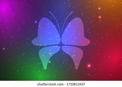 Abstract image of a butterfly on a bright multi-colored background.
