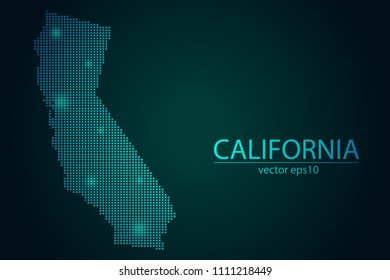 Abstract Image California Map From Pixel Emerald Green and Glowing Stars on a Dark Background. Vector illustration Eps 10.