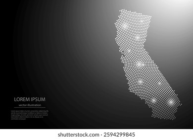 Abstract image California map from point Gray and glowing stars on a dark background. Vector illustration eps 10.