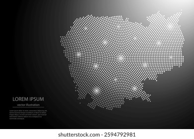 Abstract image Cambodia map from point Gray and glowing stars on a dark background. Vector illustration eps 10.