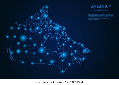 Abstract image Canada map - With Blue Glow Dots And Lines On Dark Gradient Background, 3D Mesh Polygon Network Connection, Vector Illustration Eps 10.