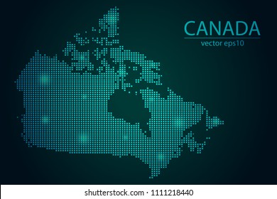 Abstract Image Canada Map From Pixel Emerald Green and Glowing Stars on a Dark Background. Vector illustration Eps 10.