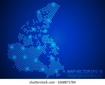 Abstract image Canada map from point blue and glowing stars on Blue background.Vector illustration eps 10.