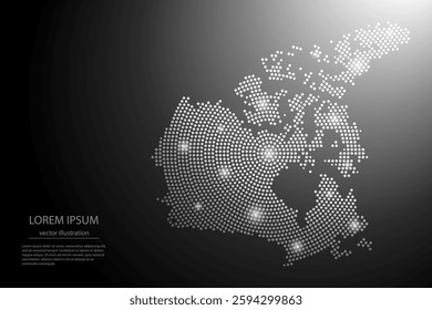 Abstract image Canada map from point Gray and glowing stars on a dark background. Vector illustration eps 10.