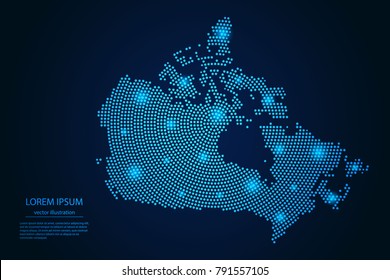Abstract image Canada map from point blue and glowing stars on a dark background. vector illustration.