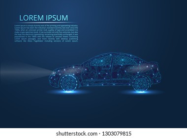 Abstract image of a car in the form of points and lines, triangles, broken glass. Business vector