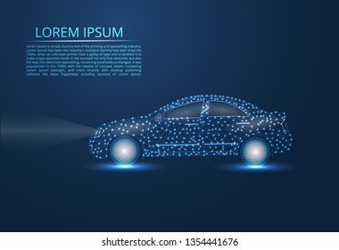 Abstract image of a car in the form of points and lines, triangles, broken glass. Business vector