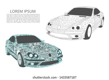 Abstract image of a car in the form of points and lines, triangles, broken glass. Business vector. Two cars