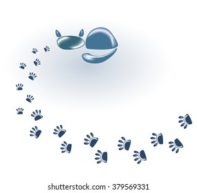 Abstract image of a cat and its icy footprints. EPS10 vector illustration. 