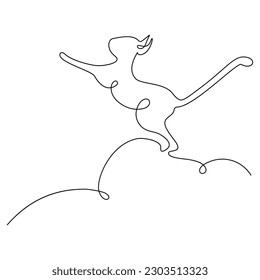 Abstract image of a cat jumping up drawing in one continuous line. Happy cat day. Minimalist art.