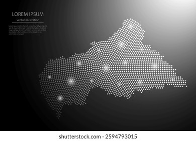 Abstract image Central African Republic map from point Gray and glowing stars on a dark background. Vector illustration eps 10.