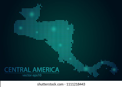 Abstract Image Central America Map From Pixel Emerald Green and Glowing Stars on a Dark Background. Vector illustration Eps 10.