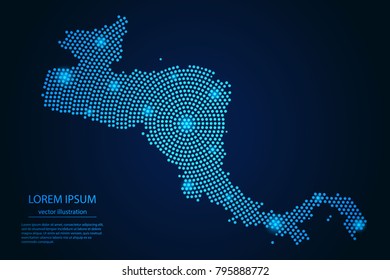 Abstract image Central America map from point blue and glowing stars on a dark background. vector illustration.