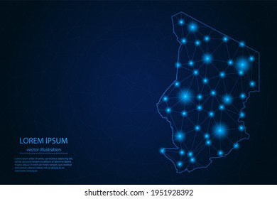 Abstract image Chad map - With Blue Glow Dots And Lines On Dark Gradient Background, 3D Mesh Polygon Network Connection, Vector Illustration Eps 10.