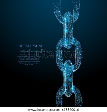 Abstract image of a Chain links low poly in the form of a starry sky or space, consisting of points, lines, and shapes in the form of planets, stars and the universe. Vector wireframe concept.
