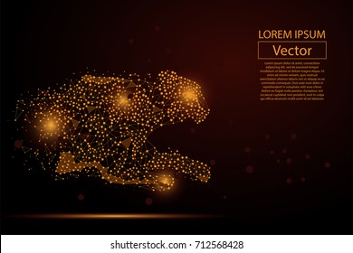 Abstract image of cheetah made of dots, points and mash lines on dark background with an inscription. Business net speed vector illustration. Polygonal, geometry triangle. Low poly vector background. 