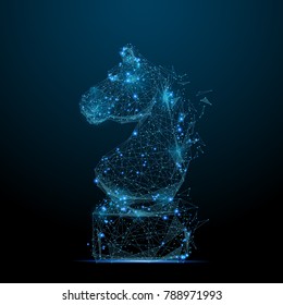 Abstract image of CHESS horse in the form of a starry sky or space, consisting of points, lines, and shapes in the form of planets, stars and the universe. Vector strategy concept. RGB Color mode