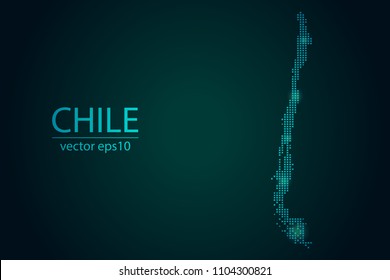 Abstract Image Chile Map From Pixel Emerald Green and Glowing Stars on a Dark Background. Vector illustration Eps 10.
