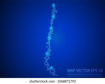 Abstract image Chile map from point blue and glowing stars on Blue background.Vector illustration eps 10.