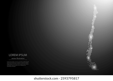 Abstract image Chile map from point Gray and glowing stars on a dark background. Vector illustration eps 10.