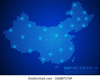 Abstract image China map from point blue and glowing stars on Blue background.Vector illustration eps 10.