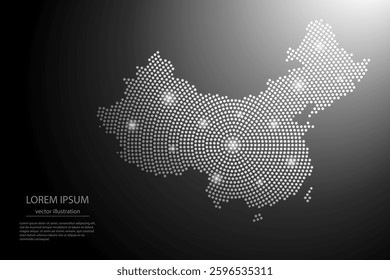 Abstract image China map from point Gray and glowing stars on a dark background. Vector illustration eps 10.