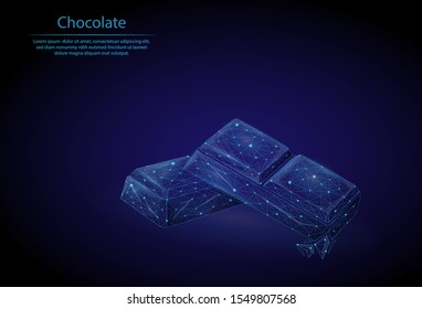 Abstract image Chocolate in the form of a starry sky or space, consisting of points, lines, and shapes. 3D Low poly vector background. Chocolate bar slices.