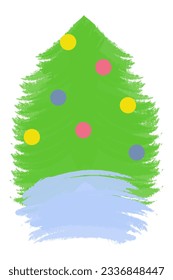Abstract image of a Christmas tree from brush strokes with a garland of colored circles. Copyspace