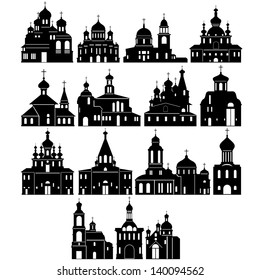Abstract image of a circuit of churches. The illustration on a white background.