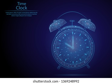 Abstract image Clock in the form of a starry sky or space, consisting of points, lines, and shapes in the form of planets, stars and the universe. Low poly vector background.