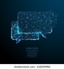 Abstract image of a Cloud of dialogue in the form of a starry sky or space, consisting of points, and shapes in the form of planets, stars and universe. Vector wireframe concept.