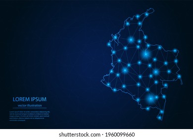 Abstract image Colombia map - With Blue Glow Dots And Lines On Dark Gradient Background, 3D Mesh Polygon Network Connection, Vector Illustration Eps 10.