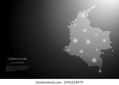 Abstract image Colombia map from point Gray and glowing stars on a dark background. Vector illustration eps 10.