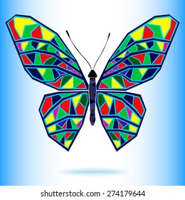 Abstract image of colored butterfly in stained glass style.