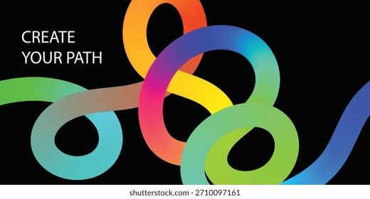 Abstract image of colorful, looping shapes on a black background  vector illustration