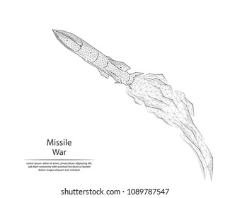 Abstract image combat missile in the form of lines and dots, consisting of triangles and geometric shapes. Low poly vector background.
