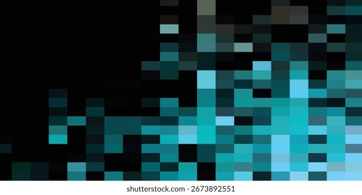 An abstract image composed of varying shades of teal and black squares, creating a pixelated effect. The colors transition smoothly, forming a dynamic visual...