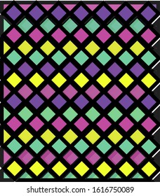 An abstract image consists of a cluster of colored rhombuses.